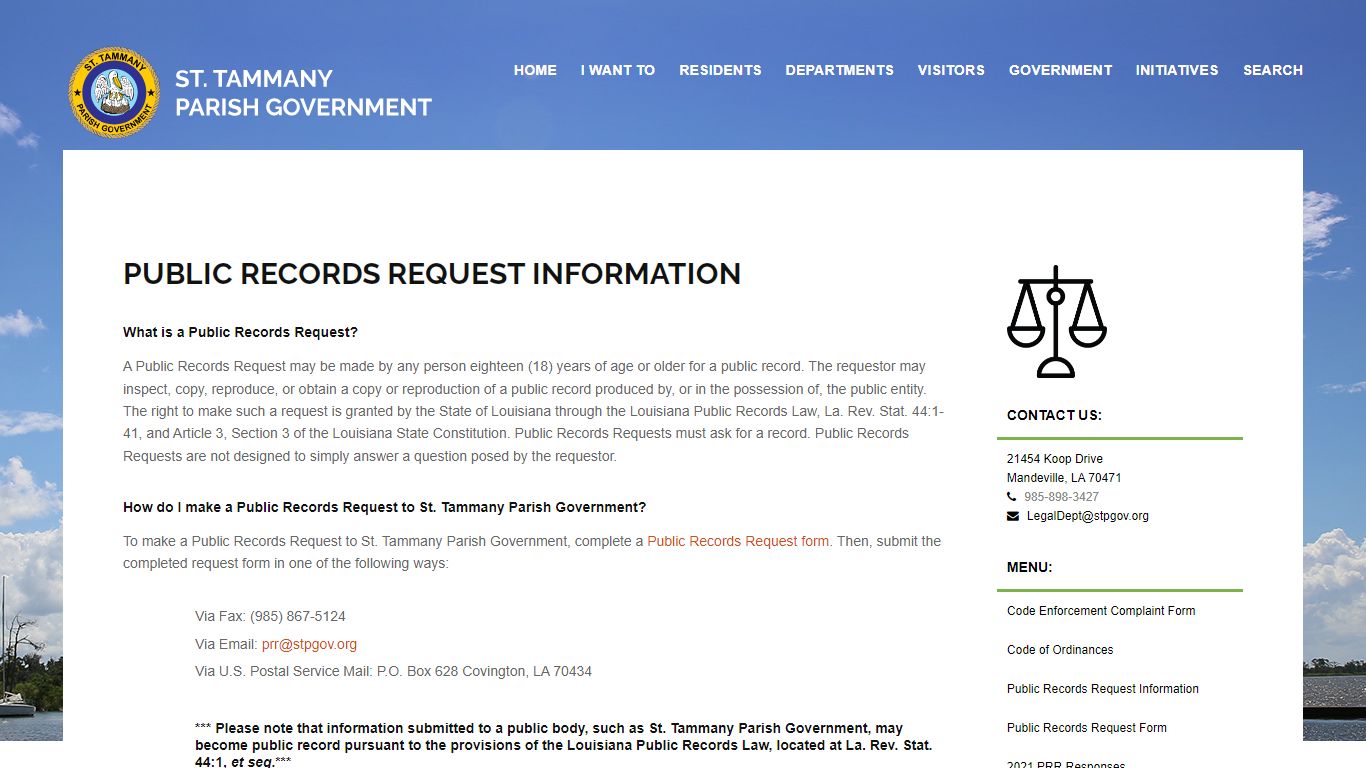 Public Records Request - St. Tammany Parish Government